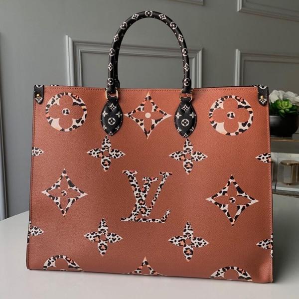 Animal Print Giant Monogram Onthego Tote Bag M44674 Black/orange 2019 Collection