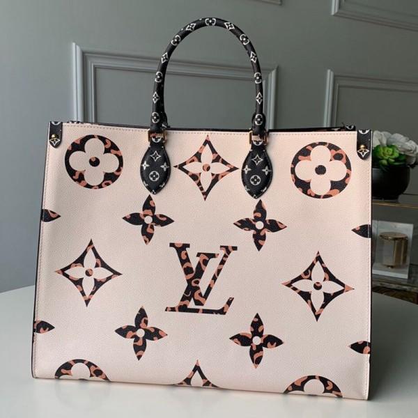 Animal Print Giant Monogram Onthego Tote Bag M44674 White/orange 2019 Collection