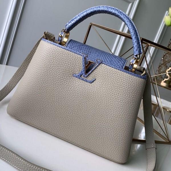 Capucines Bb With Snakeskin Top Handle Bag Light Grey/blue 2019 Collection