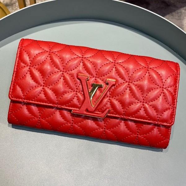 Capucines Bloom Lambskin Long Flap Wallet M68590 Bright Red 2019 Collection