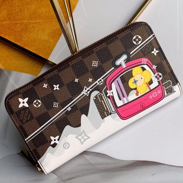 Christmas Print Zippy Long Wallet In Damier Ebene Canvas N60015 2019 Collection