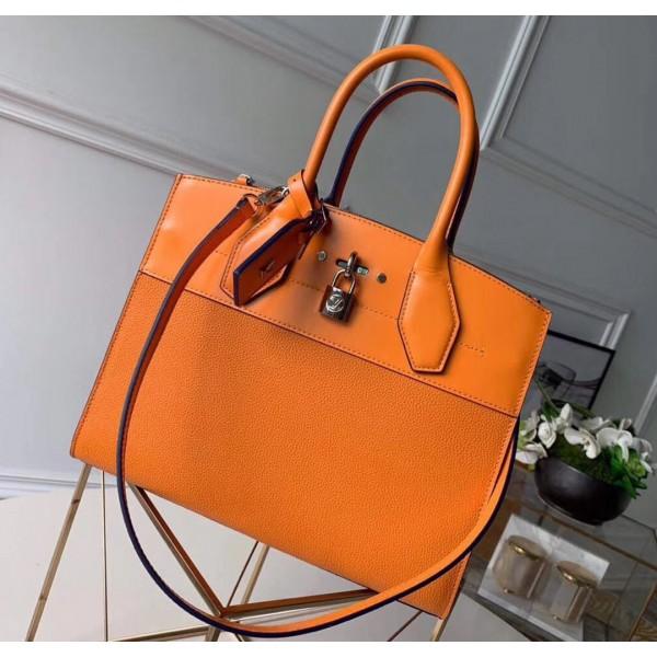 City Steamer Mm Bag In Smooth &amp; Grainy Calfskin M55348 Orange Collection