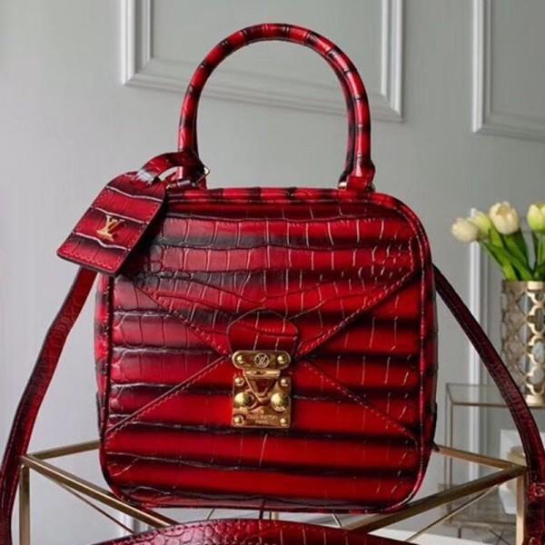 Cube Néo Square Crocodile Embossed Striped Top Handle Bag M55334 Red 2019 Collection